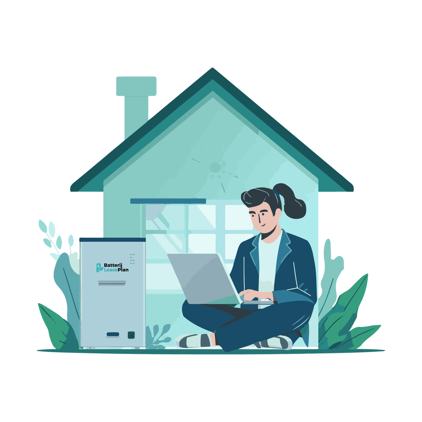 Modern house with solar panels and battery